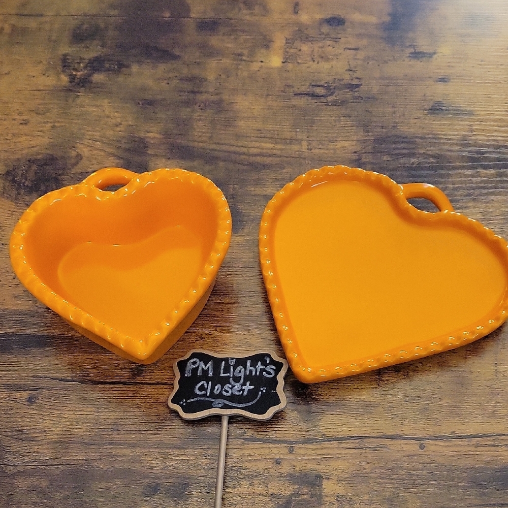 Williams Sonoma Heart-Shaped Orange Ceramic Bowl and Plate Set